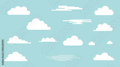 Set of white flat clouds vector on blue sky background