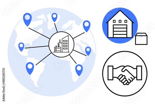Supply chain concept. Supply chain connections span global locations for logistics and distribution. Supply chain partnerships and warehouse operations ensure seamless business flow. For logistics
