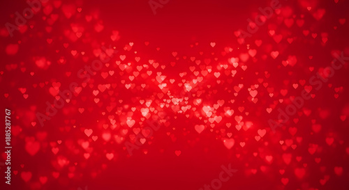 Romantic red background with scattered glowing hearts valentine's day love festive bright shining heart shaped bokeh valentine celebration affection emotions symbol decoration