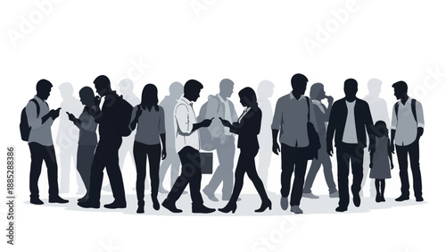 Diverse Crowd Silhouettes Walking Together.