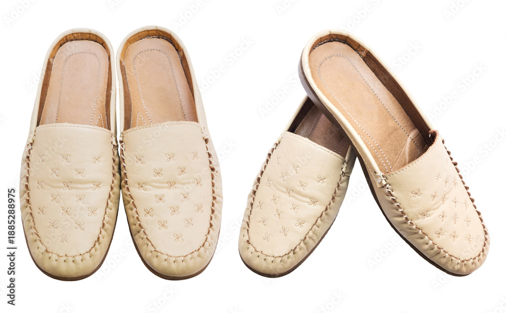 Fototapeta premium leather lady shoe beige color isolated PNG