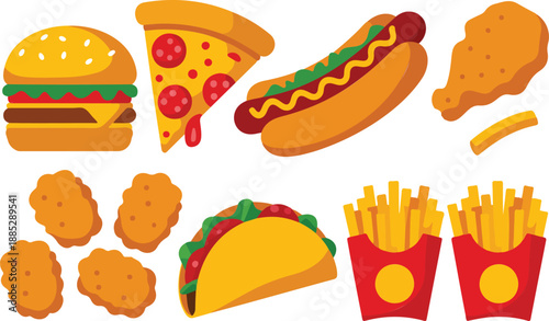 Fast Food Meal Collection  Burger, Pizza, Hot Dog, and More