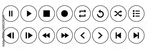 Collection of media player button icon sets. Pause icon, repeat icon, resume icon, play icon. Vector illustration	