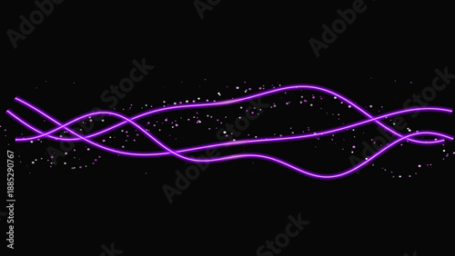 Dynamic glowing purple neon waves with vibrant sparkling particles, abstract modern energy light effect. isolated black background.