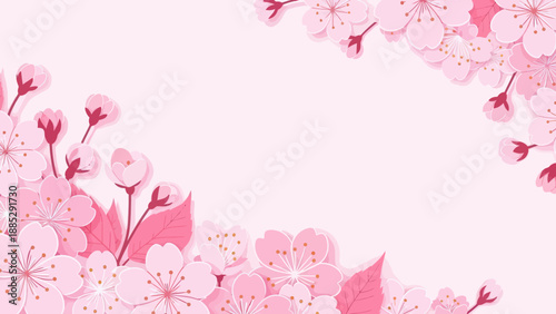 Pink Cherry Blossoms Frame with Copy Space - Spring Floral Background