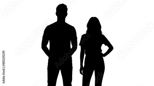 Male and Female Silhouettes Standing Together Isolated on White Background.