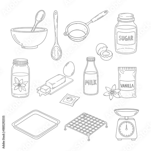Baking ingredients and tools for a delicious treat, kitchen supplies for home baking