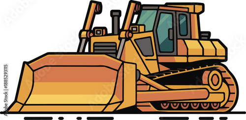 A simple colorful illustration depicts a front end loader with a large bucket