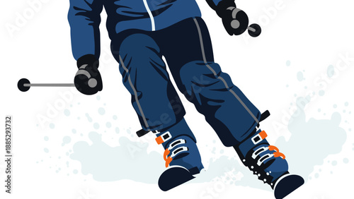 Dynamic skiing athlete carving through snow in stylish winter gear