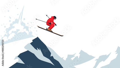 Ski jumper in action: dynamic winter sports scene with snowy mountain