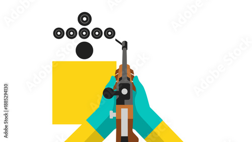 Precision shooting: rifle aiming with target focus in minimalist flat design