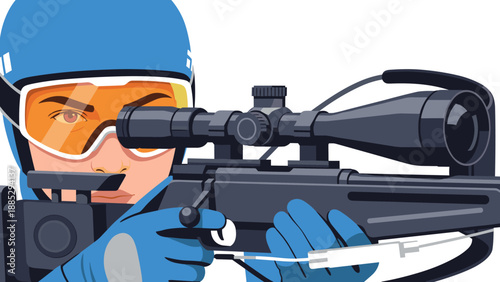 Biathlon athlete aiming with precision in modern flat style