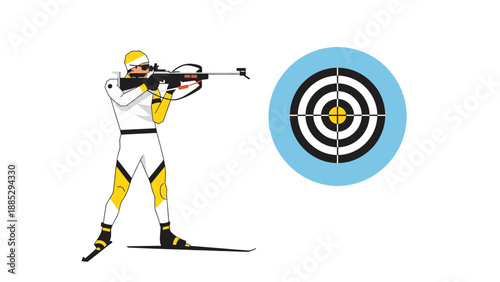 Biathlon athlete shooting at target in minimalist style