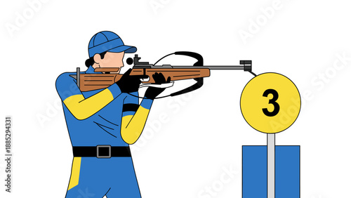 Biathlon athlete shooting in competition with rifle