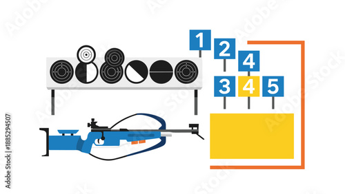 Flat design biathlon equipment and targets for winter sports enthusiasts