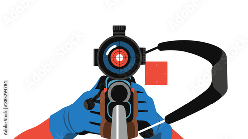 Precise aim: targeting through a rifle scope in flat style art