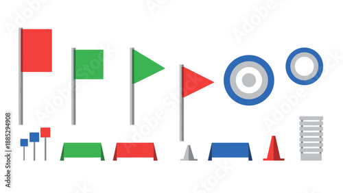 Colorful flags and targets set with traffic cones and barriers