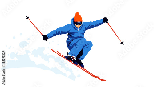 Dynamic skiing action with snowy winter sports theme