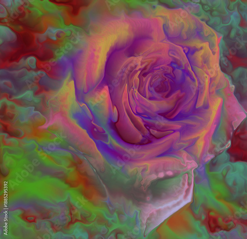 Konstfotografi bstract Colorful Rose Flower in Vibrant Neon Painterly Style