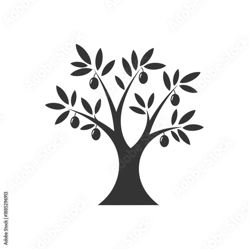Stylized Olive Tree Icon with Dark Fruit and Leaves