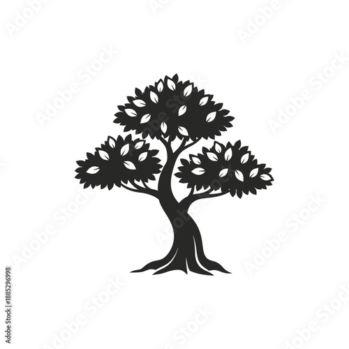 Stylized Silhouette Tree with Leaves Vector Icon