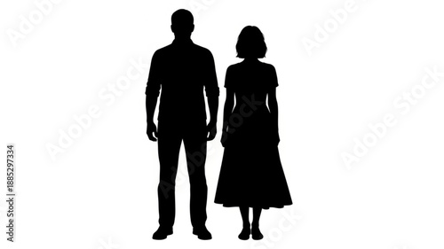 Silhouette of a man and woman standing side by side.