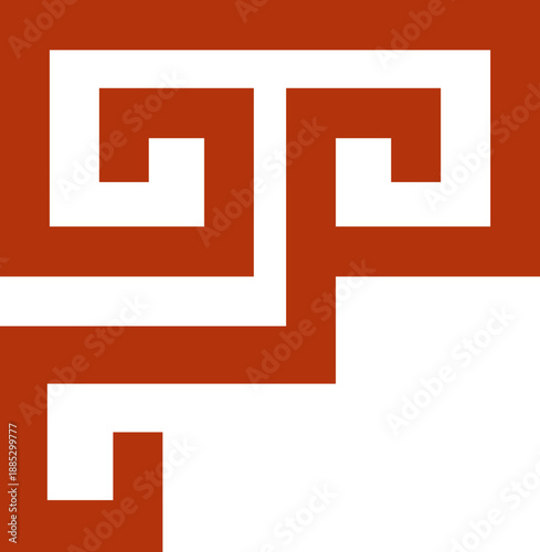 Εκτύπωση καμβά Abstract red and white geometric pattern resembling a Greek key or meander symbo