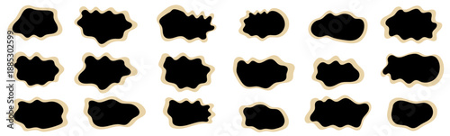 Organic adhesive paper irregular form blob elements hand drawn in vector. Circle round splash shape spots. Decorative print doodle collection. 