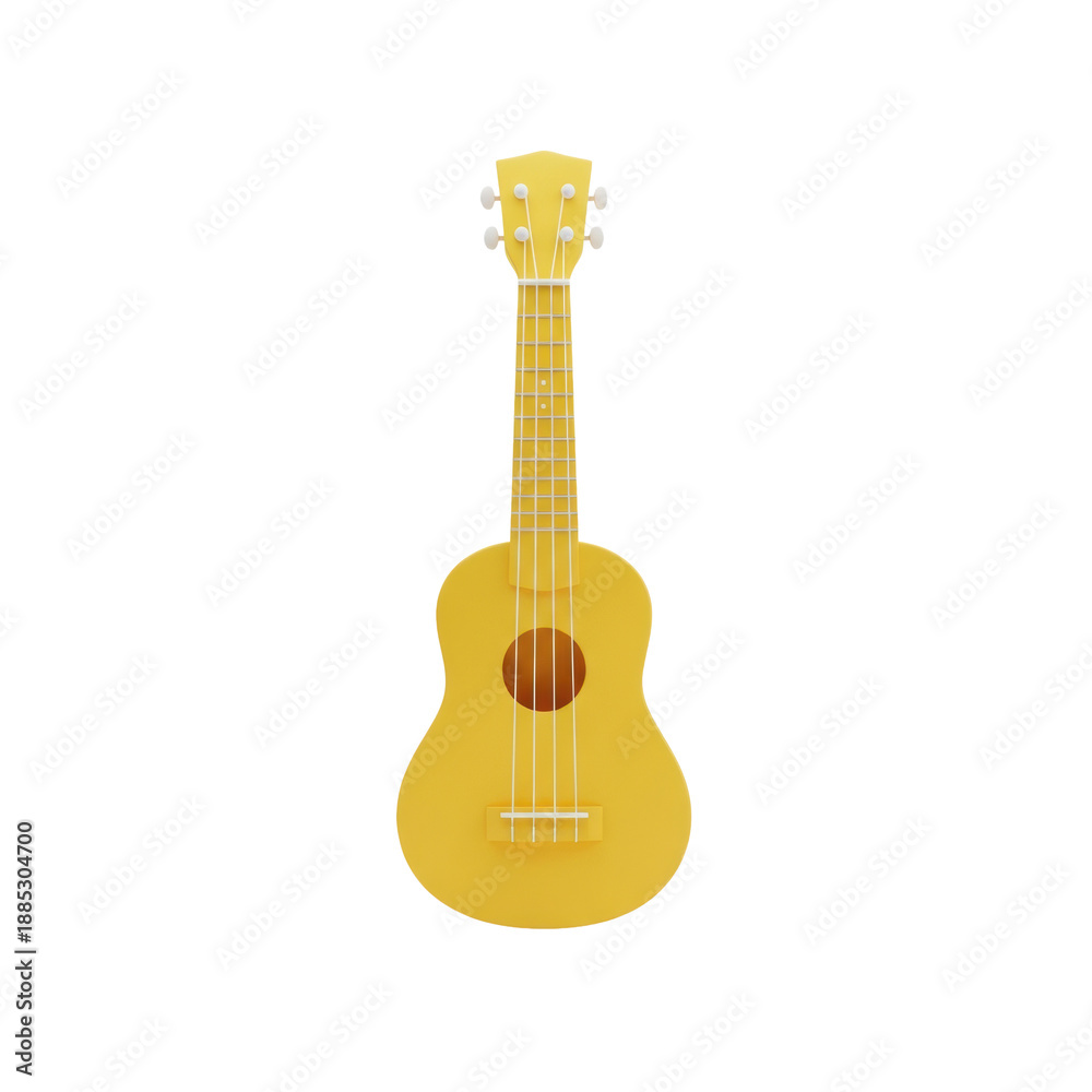 Obraz premium stylized yellow minimalist ukulele, 3d rendered with smooth lines, isolated on a transparent background, clean app icon style. concept of cheerful music and hobbies