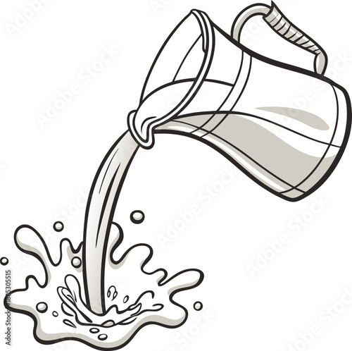Realistic vector icon illustration milk jug in a splash of fresh milk isolated on white backgro