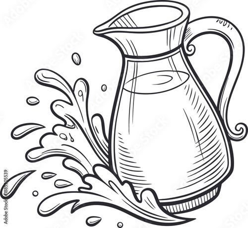Realistic vector icon illustration milk jug in a splash of fresh milk isolated on white backgro