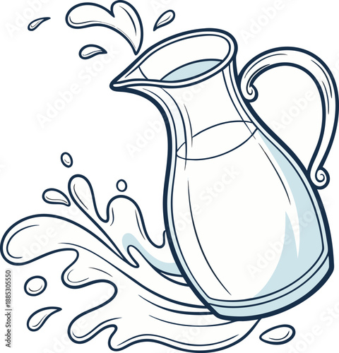 Realistic vector icon illustration milk jug in a splash of fresh milk isolated on white backgro