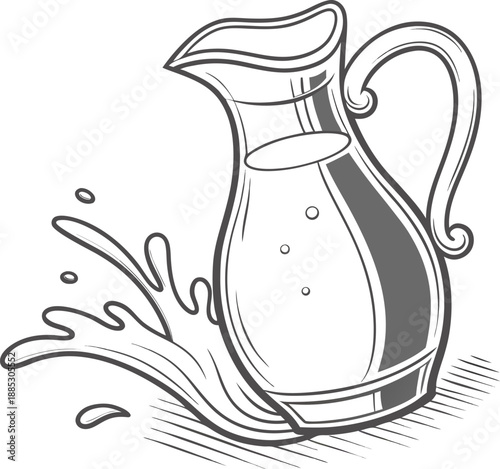 Realistic vector icon illustration milk jug in a splash of fresh milk isolated on white backgro