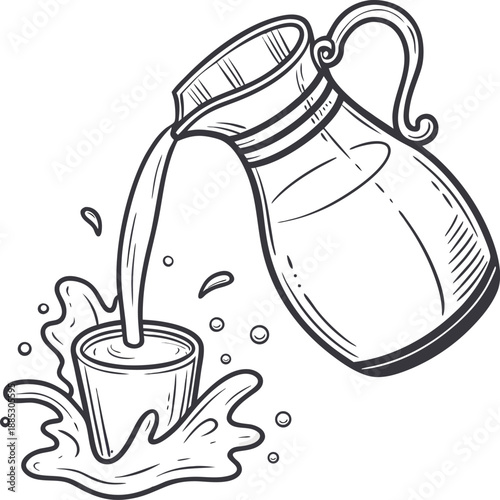 Realistic vector icon illustration milk jug in a splash of fresh milk isolated on white backgro