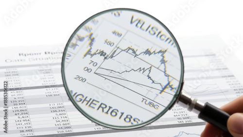 Magnifying Glass Examining Financial Stock Chart.