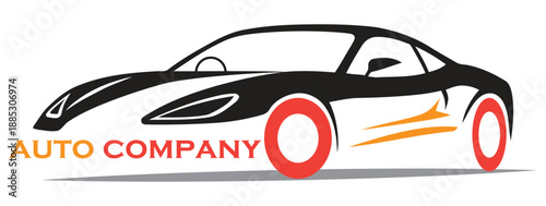 Dynamic and sleek sports car logo design for an auto company with vibrant red wheels