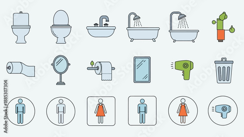 Bathroom Icons Set Clean Modern Design.