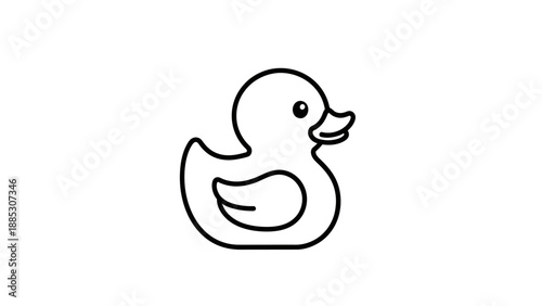 Simple Black Line Drawing of Rubber Duck.
