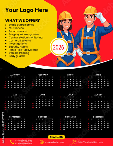 2026 Wall Calendar Template with Services List