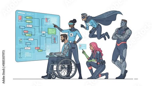 Superheroes Team Planning Project Together.