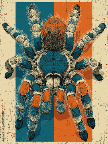 Stylized Tarantula Portrait Illustration with Blue and Orange Color Contrast