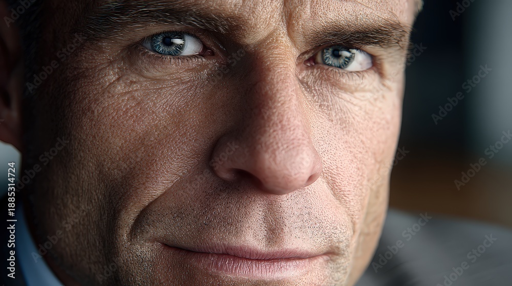 Fototapeta premium Intense Close-Up Portrait of Mature Man with Deep Blue Eyes