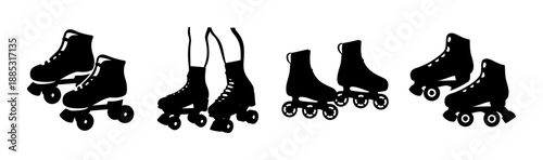 Retro roller skates with wheels and laces, vintage style footwear