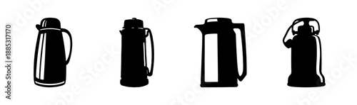 Collection of vintage thermos and vacuum flask silhouettes for drinks