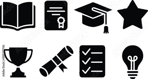 education icons diploma certificate graduation and award symbols
