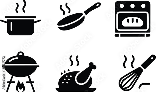 cooking icons collection kitchen appliances cookware and food symbols