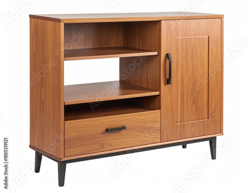 Wooden mid-century style storage cabinet with compartments