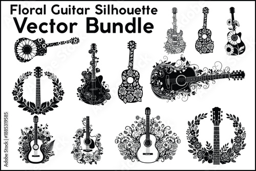 Floral Guitar Silhouette Vector Bundle