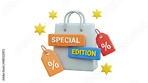 Special Edition Shopping Bag with Sale Tags and Stars