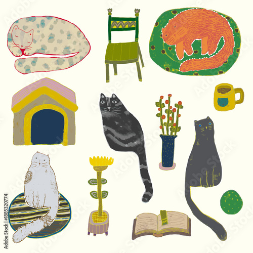 Cat, animal watercolor vector illustration.	